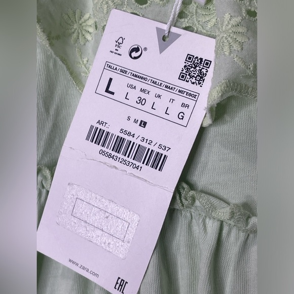 Zara Light Green Eyelet Ruffle Midi Dress Size Large Boho - Picture 6 of 7